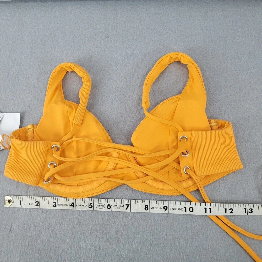 BECCA Ribbed Underwire Bikini Womens Small Orange Lace Up Back - NWT